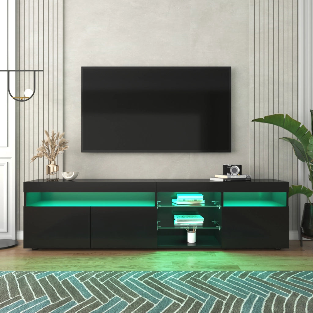 Mobile TV con 3 Ante e LED Multicolore; Stile Moderno; Frontali Lucidi; in MDF; 180??35??48 cm; Nero