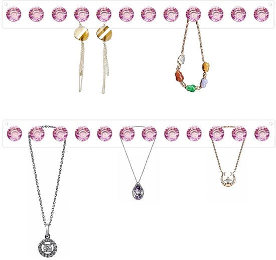Organizzatore di gioielli a forma di vetro, con 12 ganci a forma di riquadro, appendioggetti per collane, regalo per ragazze e donne, 2-pack (rosa)