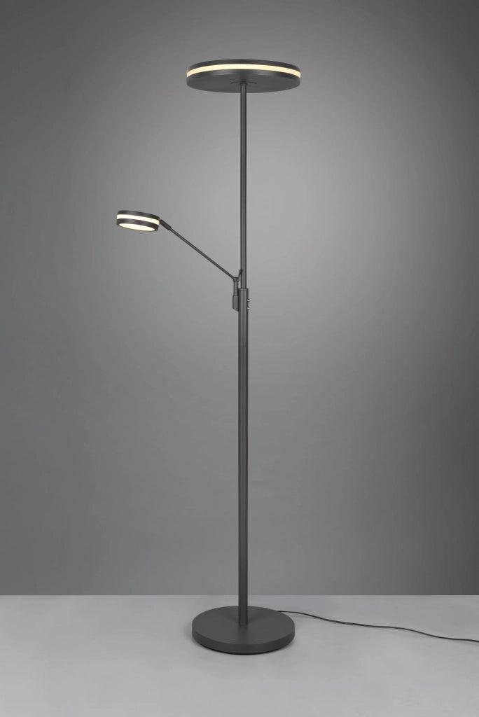 FRANKLIN PIANTANA LED 35W 4100lm- 6,5W 650lm, 2700+3200+4000K CON LAMPADA LETTURA METALLO ANTRACITE CON REGOLAZIONE INTENSITA' TOUCH DIMMER + REGOLAZIONE LUCE CALDA, NATURALE E FREDDA E FUNZIONE MEMORIZZAZIONE H. 180CM