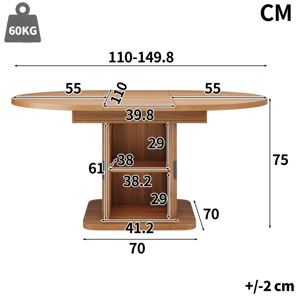 TAVOLO DA PRANZO OVALE ESTENSIBILE 110-149,8 cm MDF Nussbaum/Nero con vano portaoggetti
