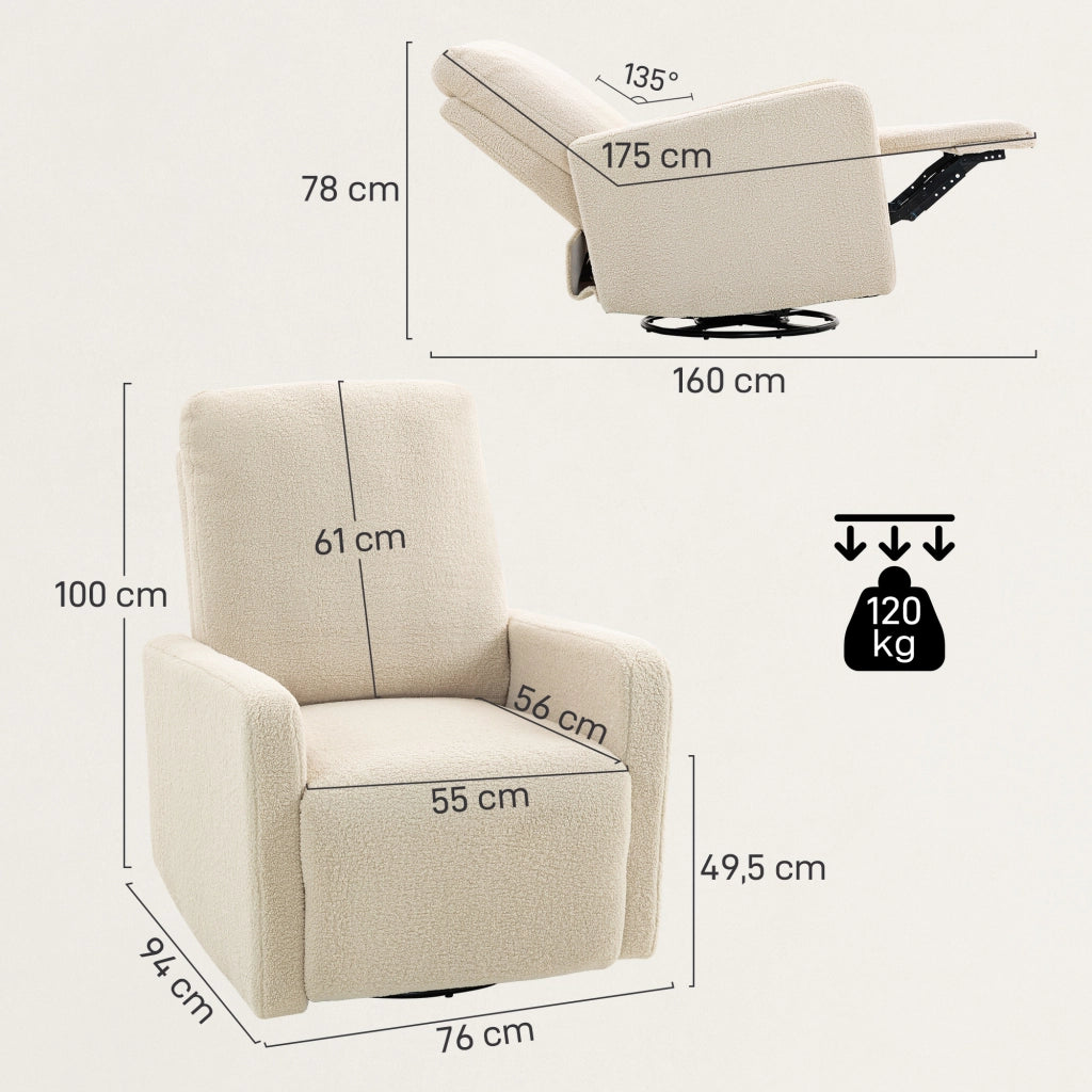 Poltrona reclinabile con poggiapiedi e girevole ¨C zephmum ¨C beige 76x94x100 cm