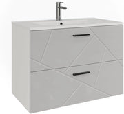 Set di mobili da bagno Irma, Bianco/bianco lucido, 80 cm, composto da mobile sottolavabo e lavabo