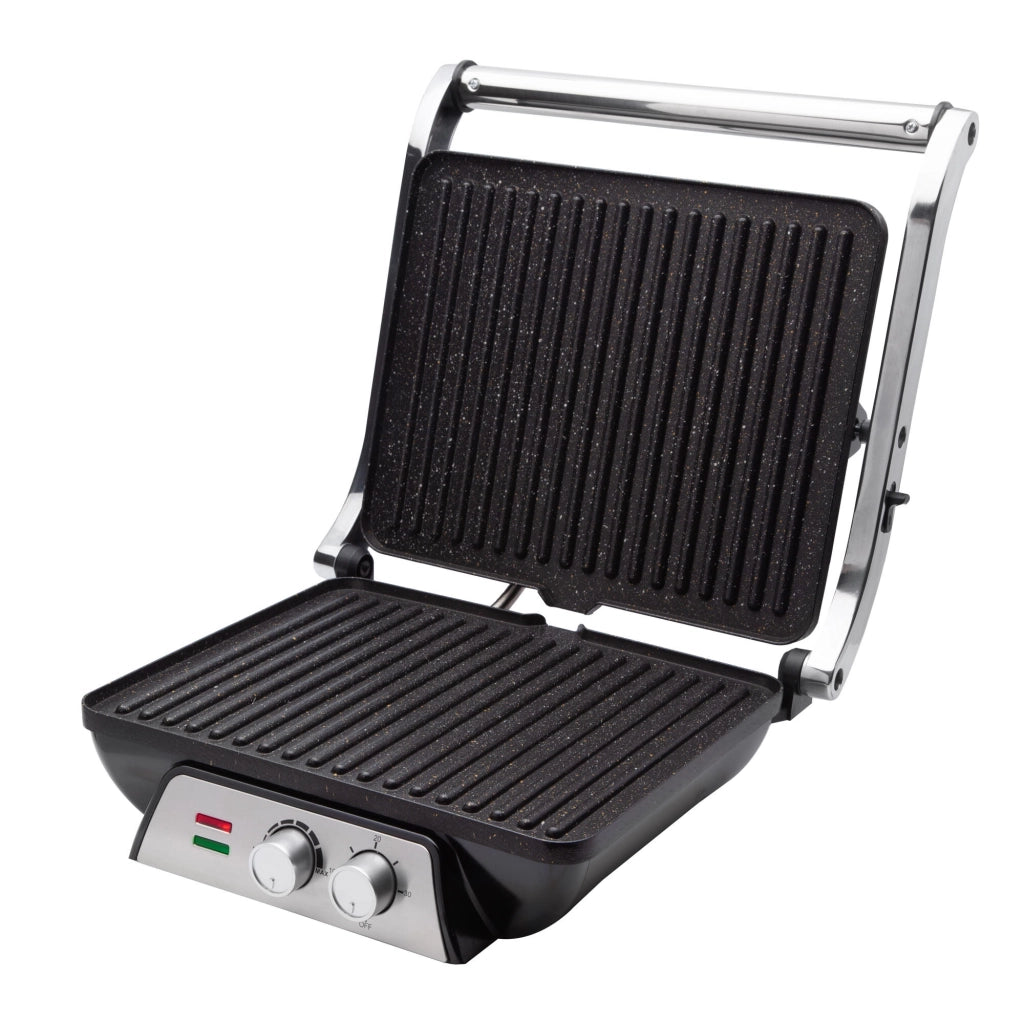 Piastra elettrica per panini e toast, 4 porzioni apertura 180°, piastre antiaderenti pietra 2000W, timer 30 minuti - SOGO