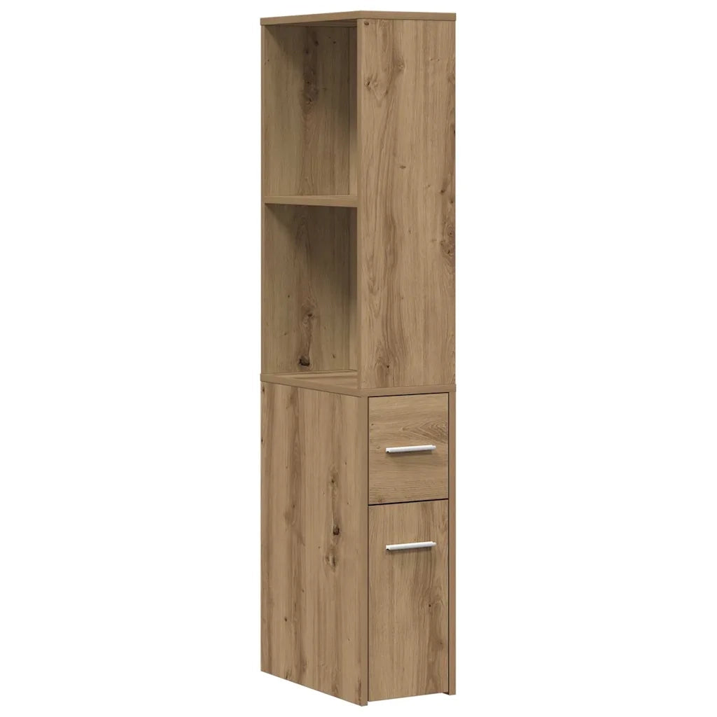 Mobile da Bagno Stretto con Ruote Rovere Artigianale Truciolato 855303