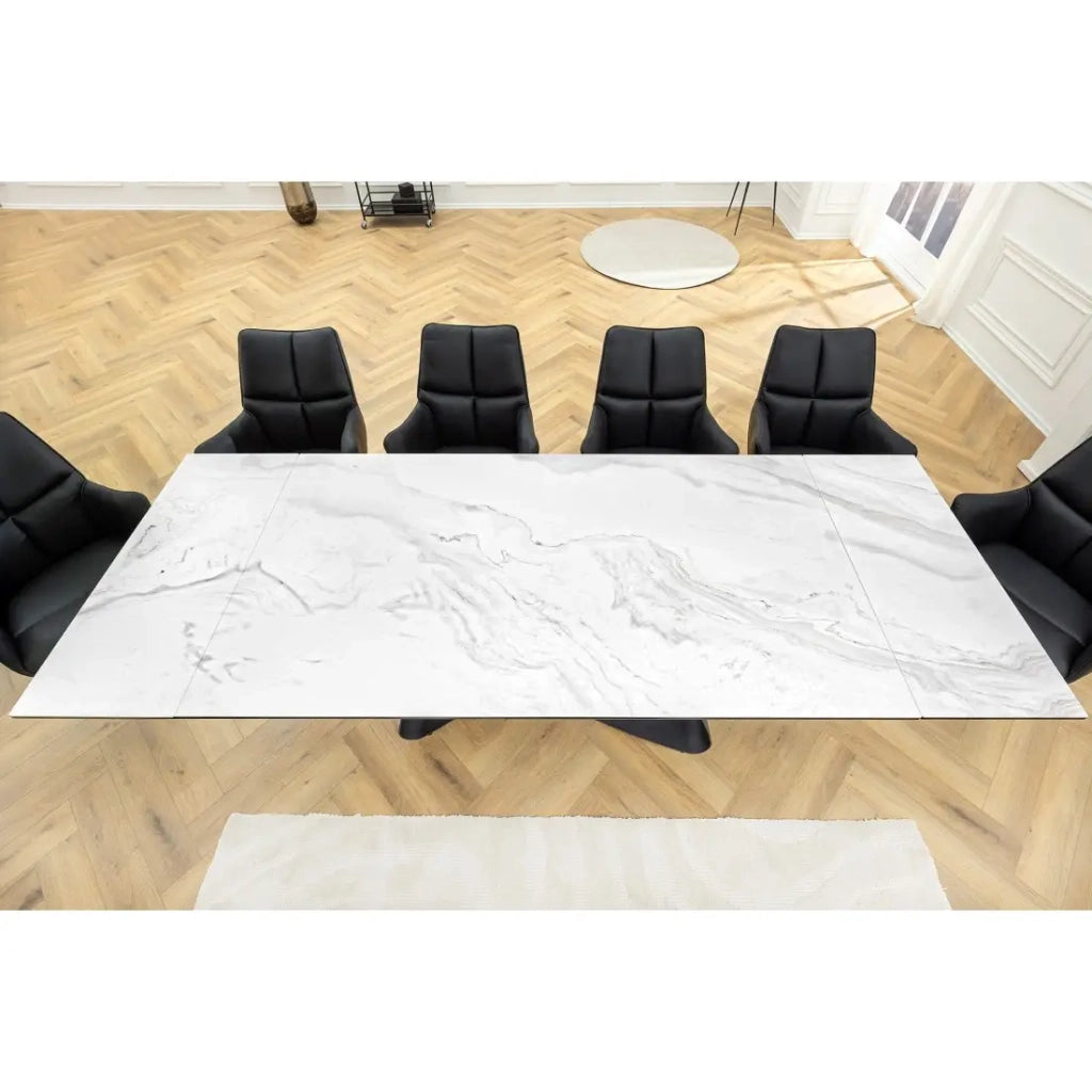 Table ZAREL – Estensibile 180 a 260 cm – Ceramica e vetro temperato – Effetto marmo bianco – Stile contemporaneo
