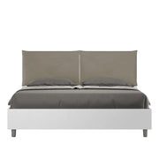 Letto matrimoniale contenitore 160x190 bianco frassino cuscini similpelle cappuccino Egos Appia