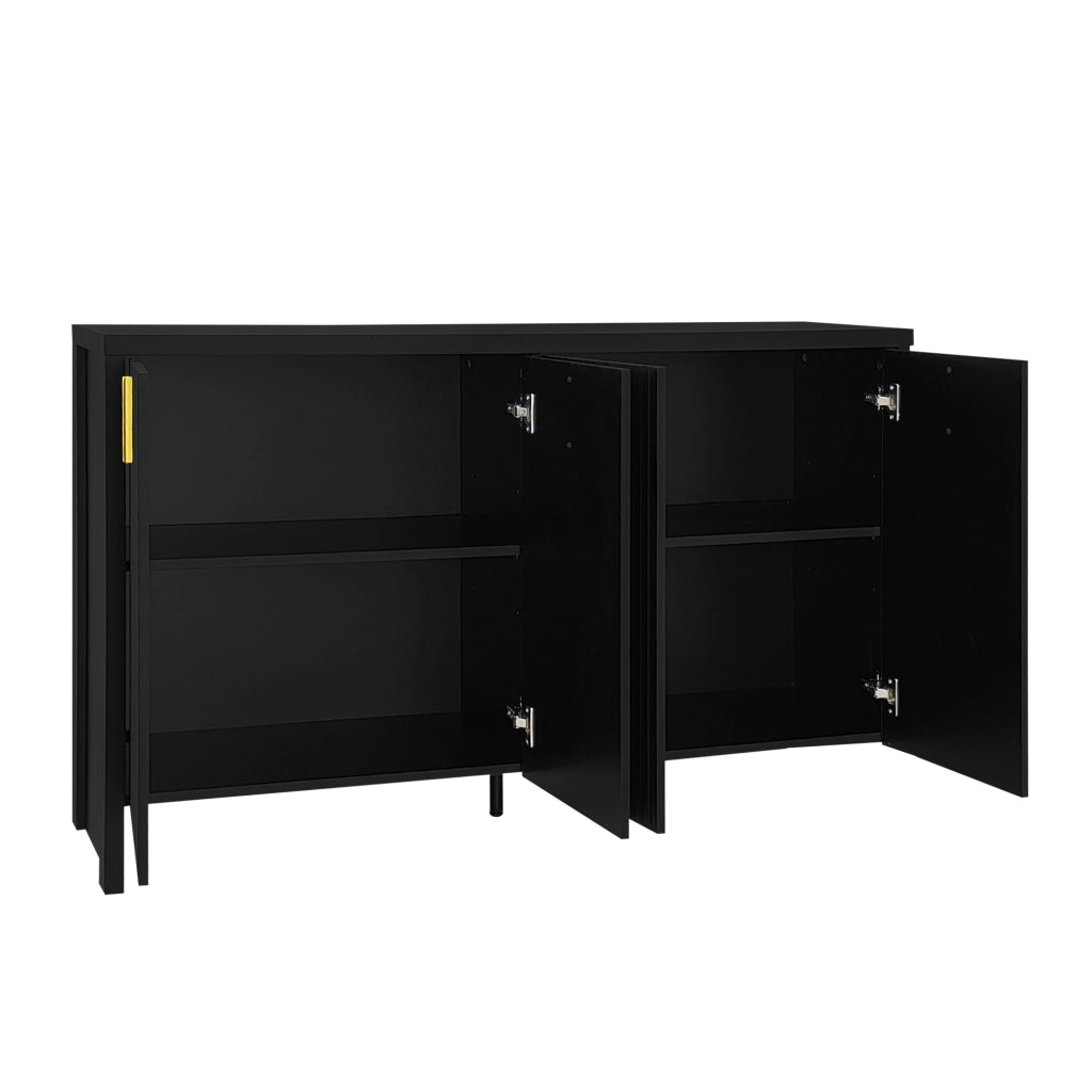 Credenza con 4 Ante e Ripiani Regolabili; Maniglie Dorate; Stile Moderno; in Pannello Truciolare; 140??38??80 cm; Nero