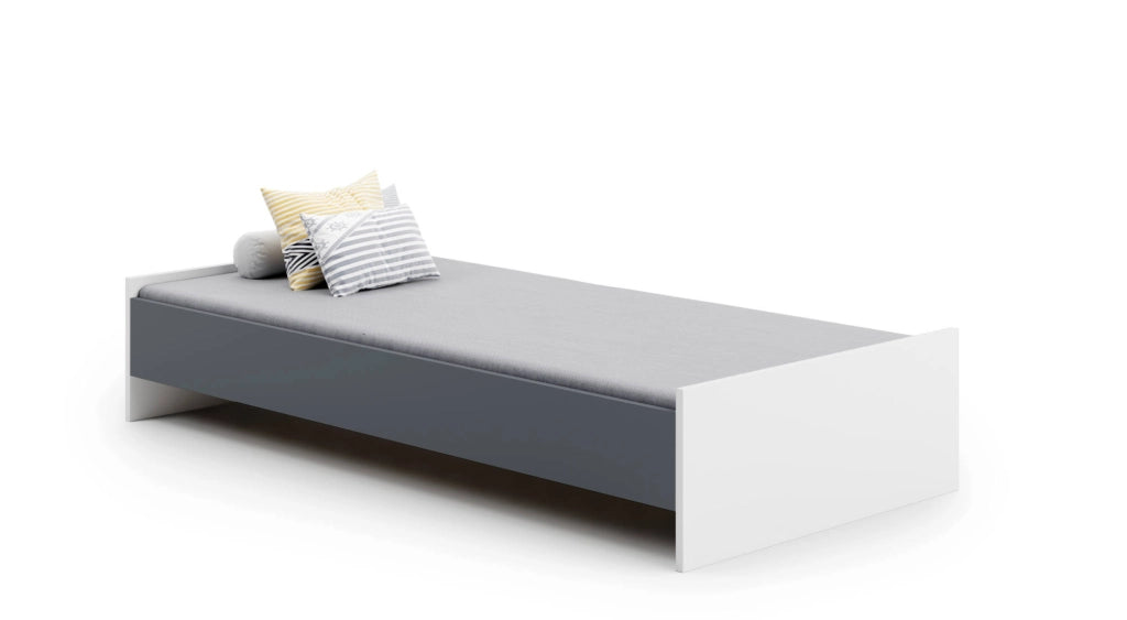 Letto singolo moderno con Dvician, letto a una piazza adatto a materasso da 90x190 cm, colore Bianco e Grigio
