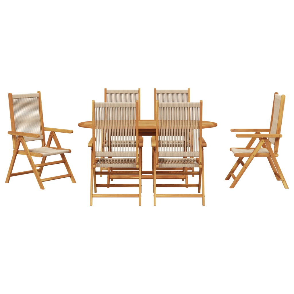 Set da pranzo per il giardino 7 pezzi  Beige in legno massello di acacia e polirattan