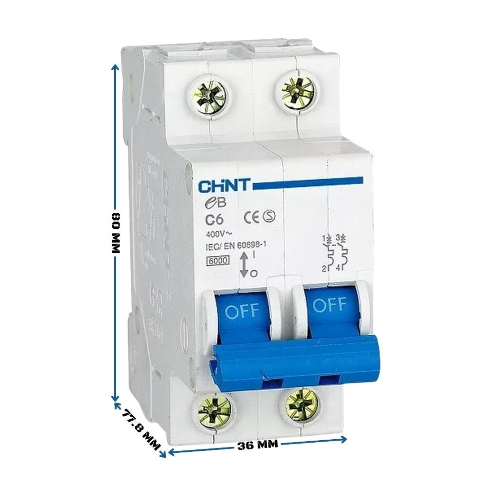 Chint interruttori magnetotermici 1p+n curva c 4,5ka serie eb 2 moduli *** ampere 6 ampere, confezione 1