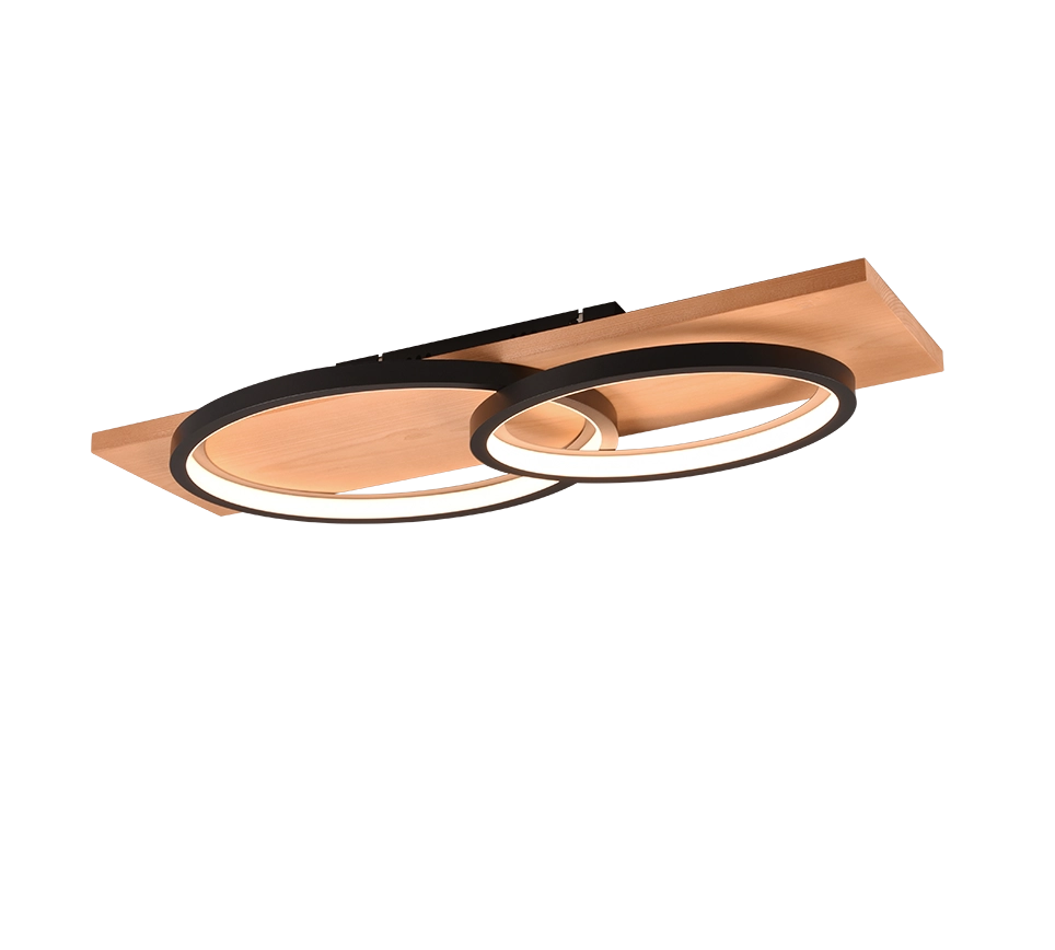 Plafoniera LED doppia ellisse, metallo e legno, nero, L 75 cm, Barca