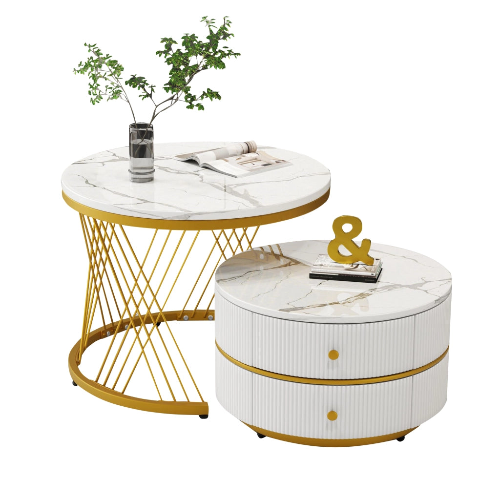 TAVOLO DA CAFFÈ Set da 2 pezzi rotondo 60x60x46 cm e 50x50x30,8 cm bianco