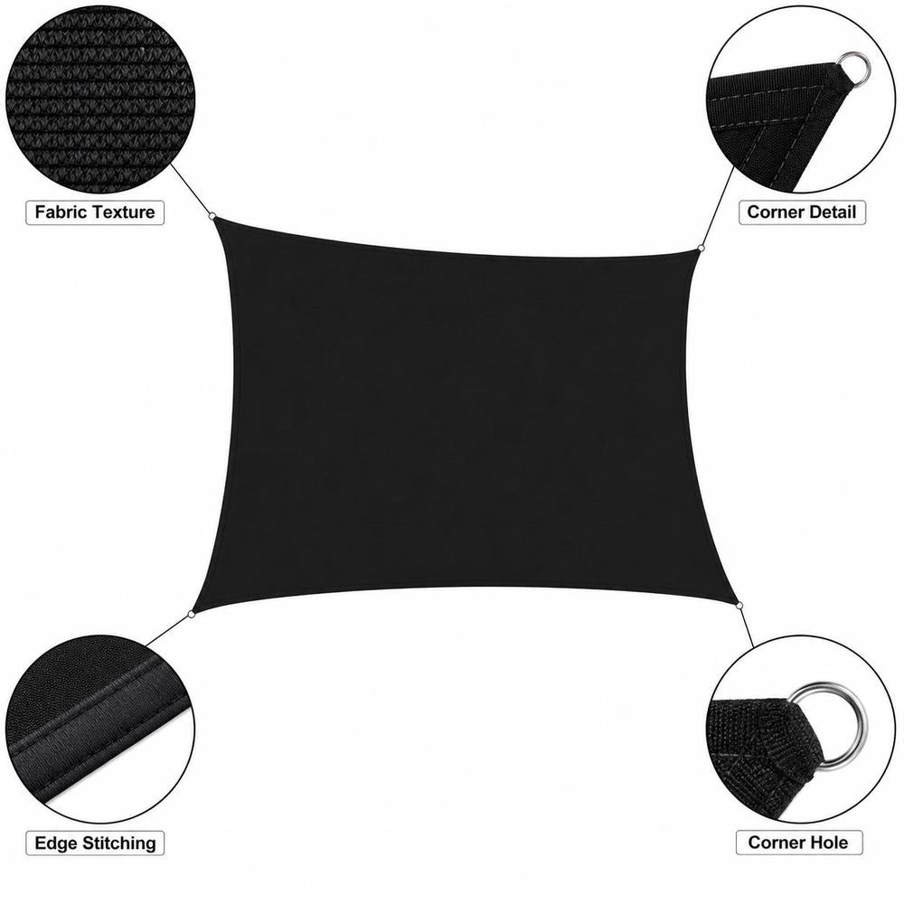 Rectangular Sunshade Sail Made Of Oxford Fabric, 3x5 M, Black