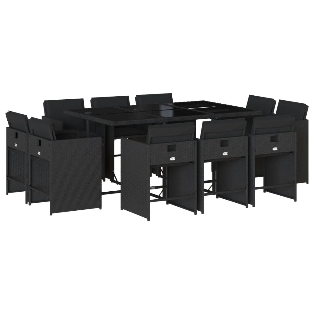 Set da Pranzo da Giardino 11 pz con Cuscini in Polyrattan Nero 3277974