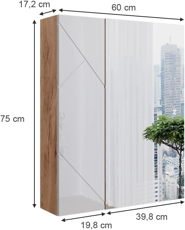 Mobile a specchio per il bagno Irma, Rovere Goldkraft/bianco lucido, 60 x 75 cm