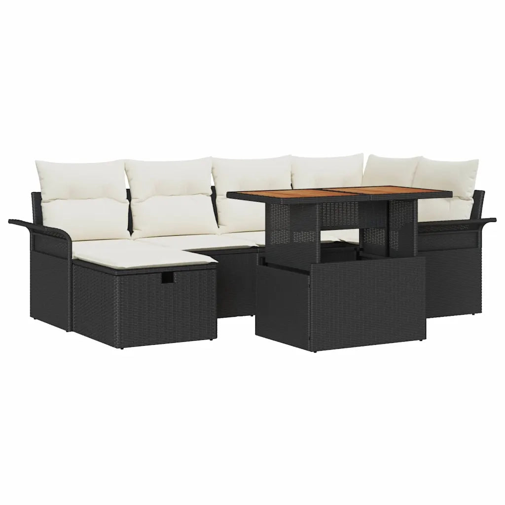 Set Divano da Giardino 7 pcs Nero polyrattan