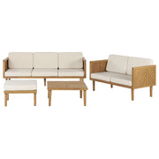 Set divani da giardino in legno di acacia tavolino pouf 5 posti design moderno set conversazione per esterni