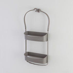 Mensola doccia in pvc 2 ripiani con ganci porta oggetti tortora