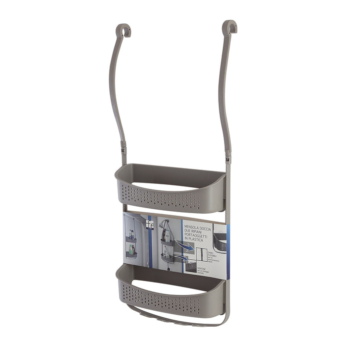 Mensola doccia in pvc 2 ripiani con ganci porta oggetti tortora