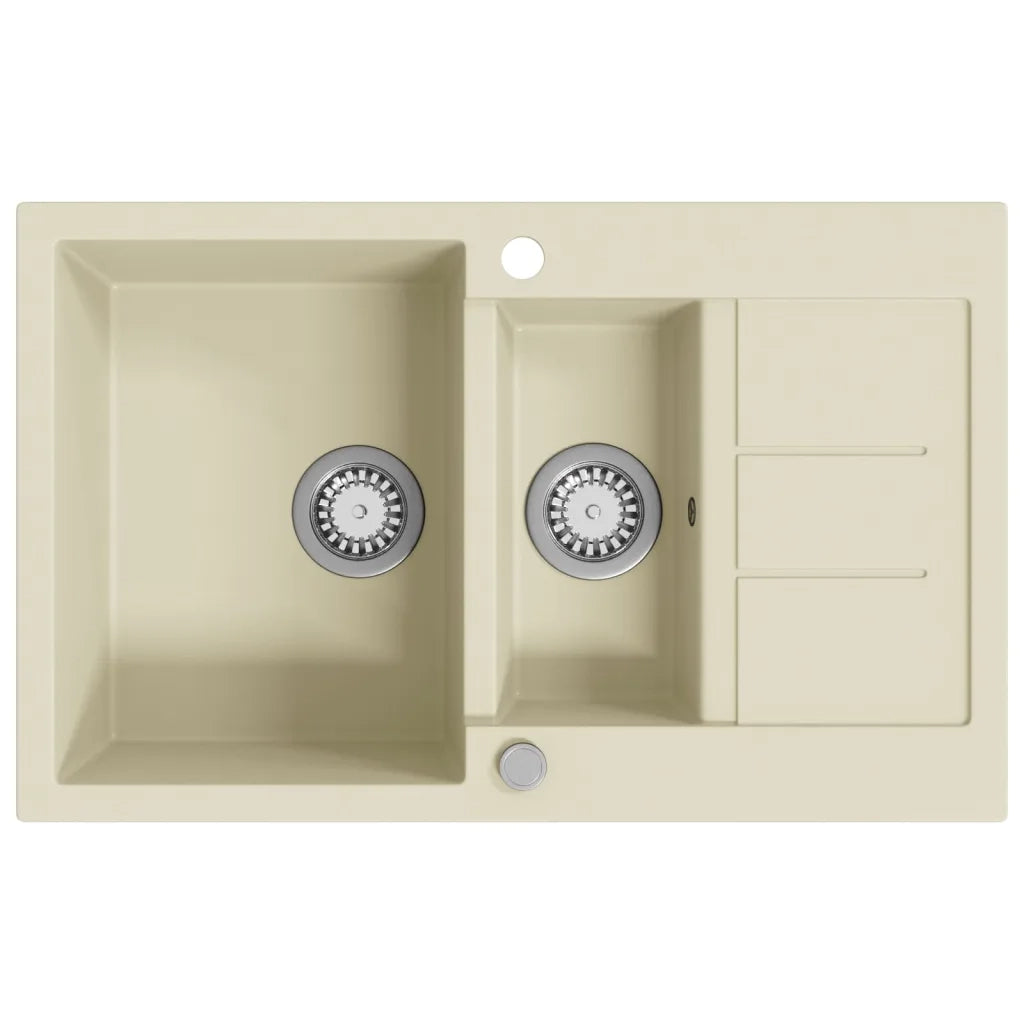 Lavello da Cucina in Granito Vasca Doppia-Lavandino-Lavabo Beige 978554