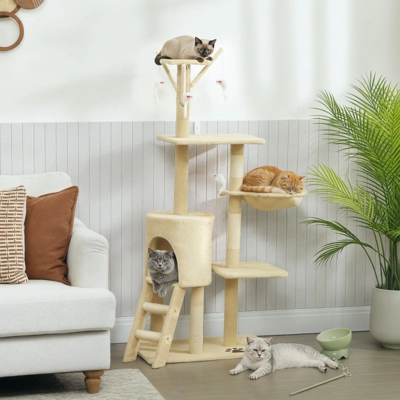 Albero Tiragraffi per Gatti con Cuccia, Nido e Giocattoli, Beige, 60 x 35 x 134 cm