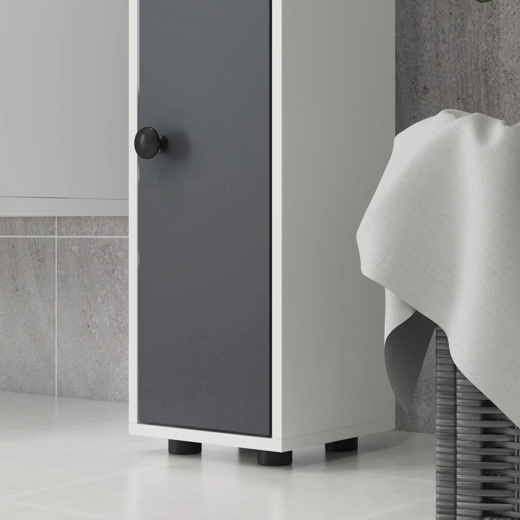 Colonna Bagno con Cassetto e Ante ¨C Zephmum ¨C Grigio 20x20x180 cm