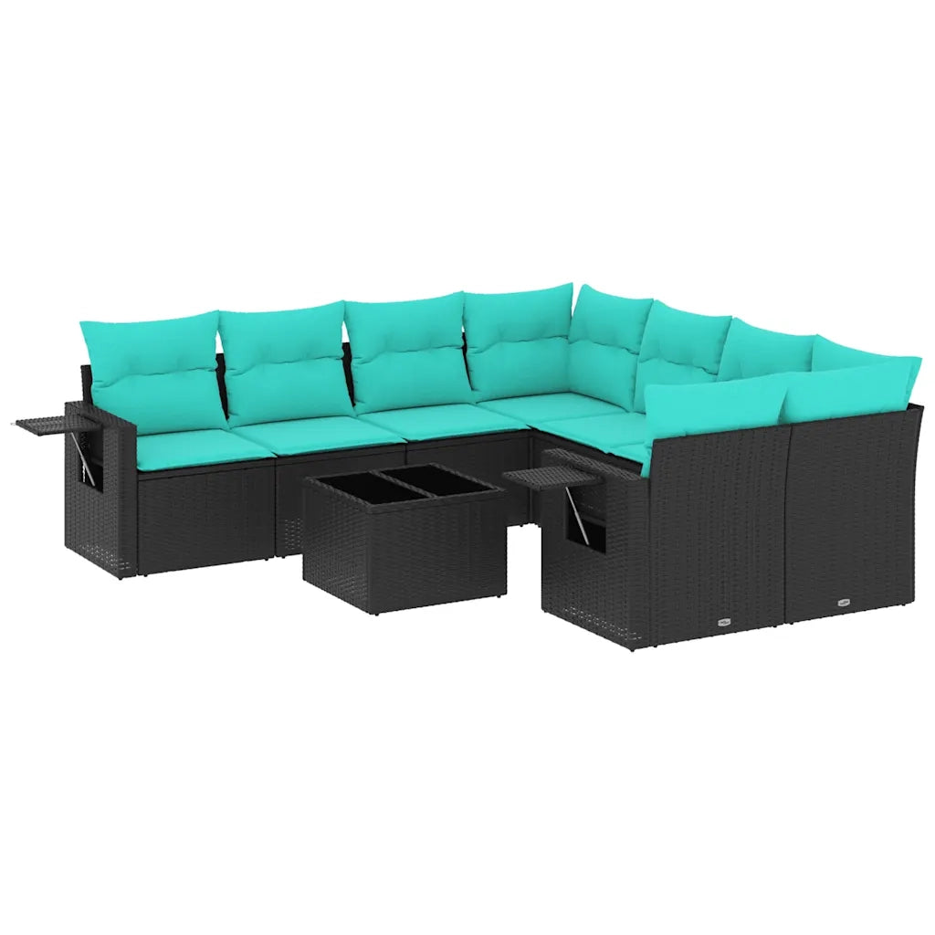 Set Divani da Giardino 9 pz con Cuscini Nero in Polyrattan 3219956