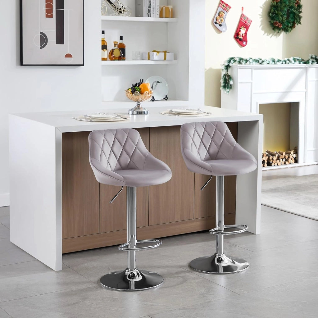 Sgabelli cucina, Sgabelli da Bar Set di 4, Sedia da Bar Girevole Regolabile in Altezza, con Schienale Poggiapiedi, Sgabello in Velluto da Cucina, Grigio chiaro, BH438hgr-4