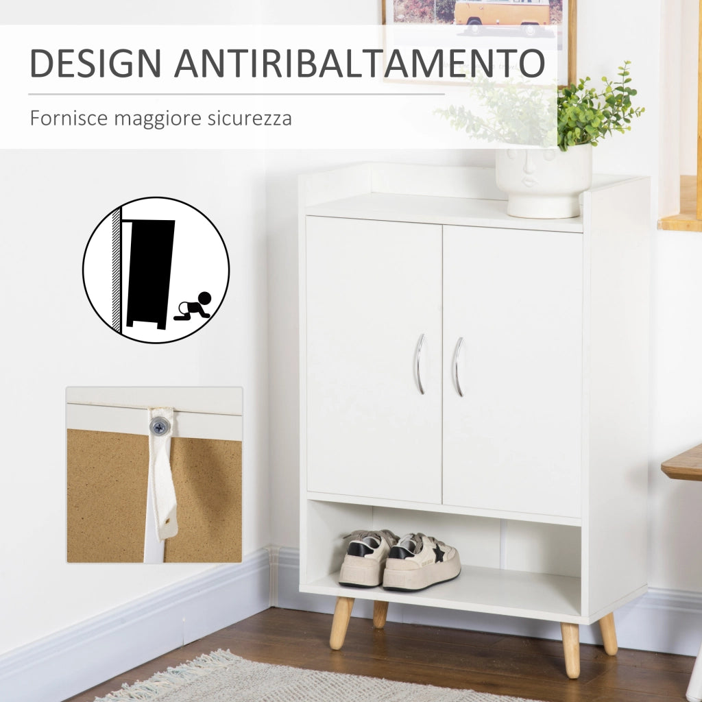 Scarpiera in Legno Bianco con Ripiano Aperto ¨C zephmum ¨C 60x30x92cm