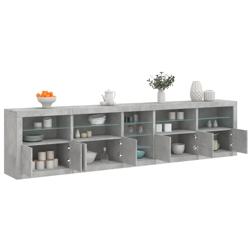 Credenza | Madia | Buffet da pranzo | Armadio da pranzo con Luci LED Grigio Cemento 283x37x67 cm