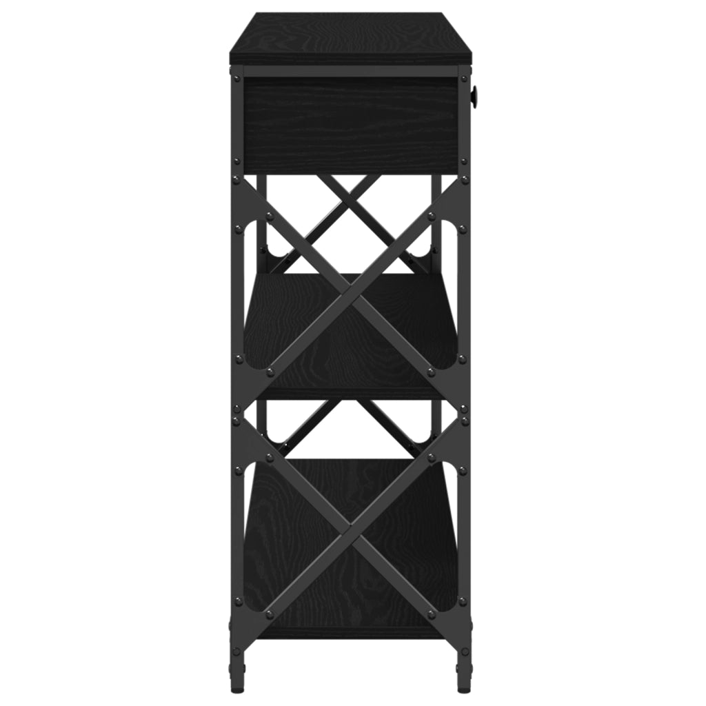 Tavolo Consolle Nero Rovere 100x28x75 cm Legno Ingegnerizzato e Acciaio
