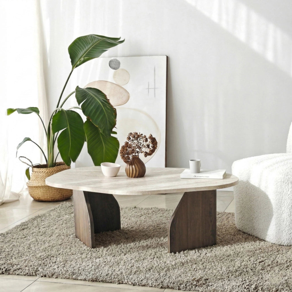 Tavolino in legno "Rock" - 100 x 60 x 35 cm - Travertino