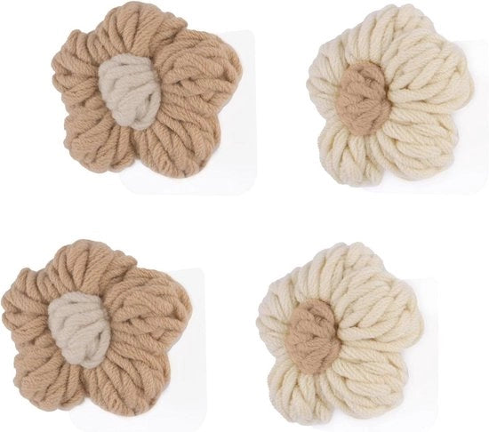 Haken per fregio in legno 4 pezzi - Decorazione artistica - Hanger autoadesivo per camera da letto e cucina - Camera da bambini (beige e kaki) - Disegno fiorale - Hanger decorativo