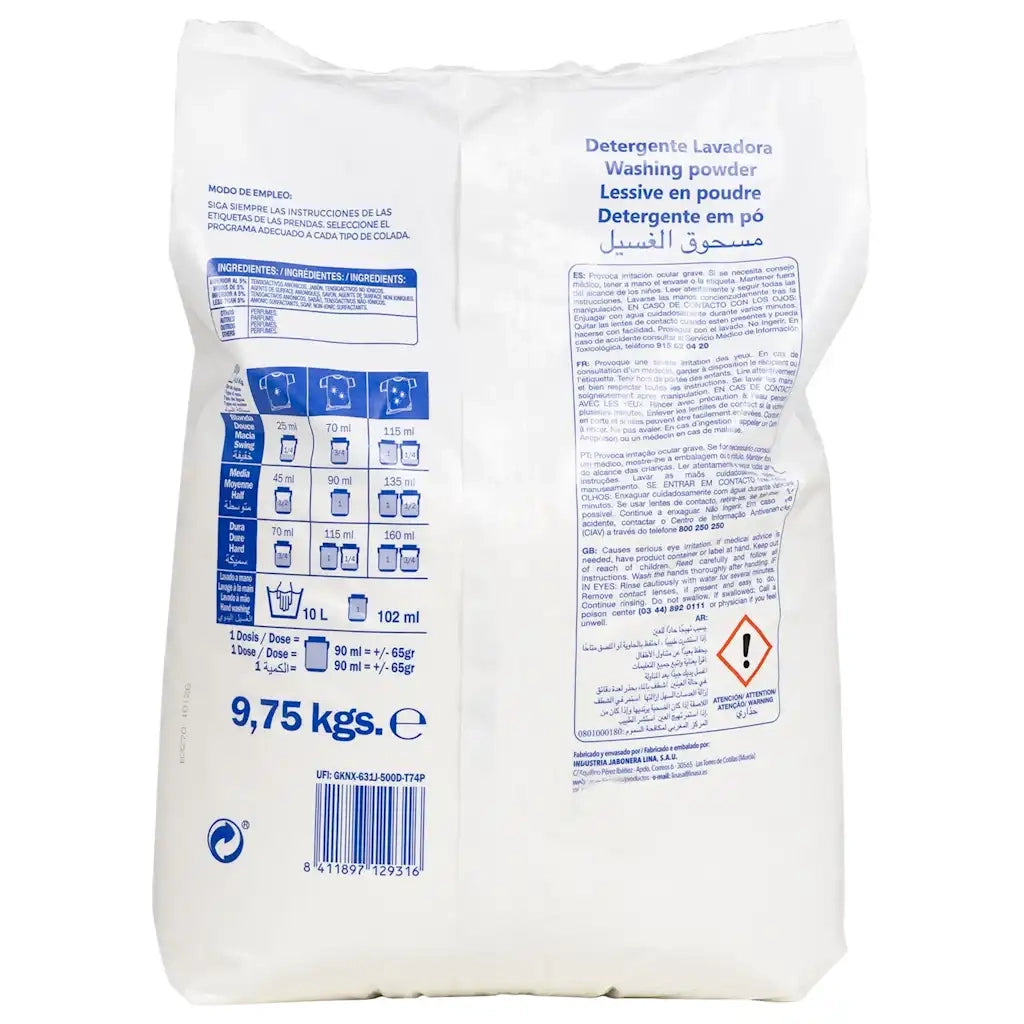 vidaXL Detersivo in Polvere per 150 Lavaggi 9,75kg Bianco