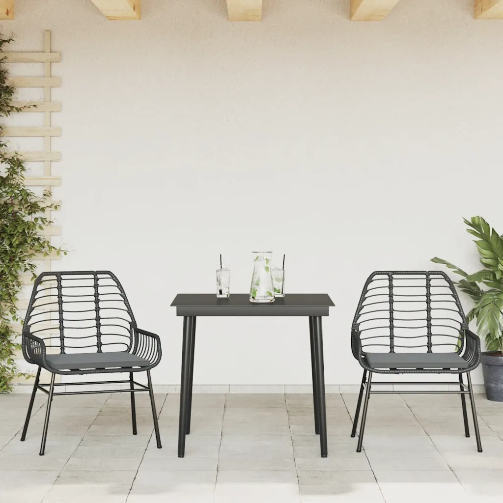 Set da Pranzo da Giardino 3 pz con Cuscini Polyrattan Vetro