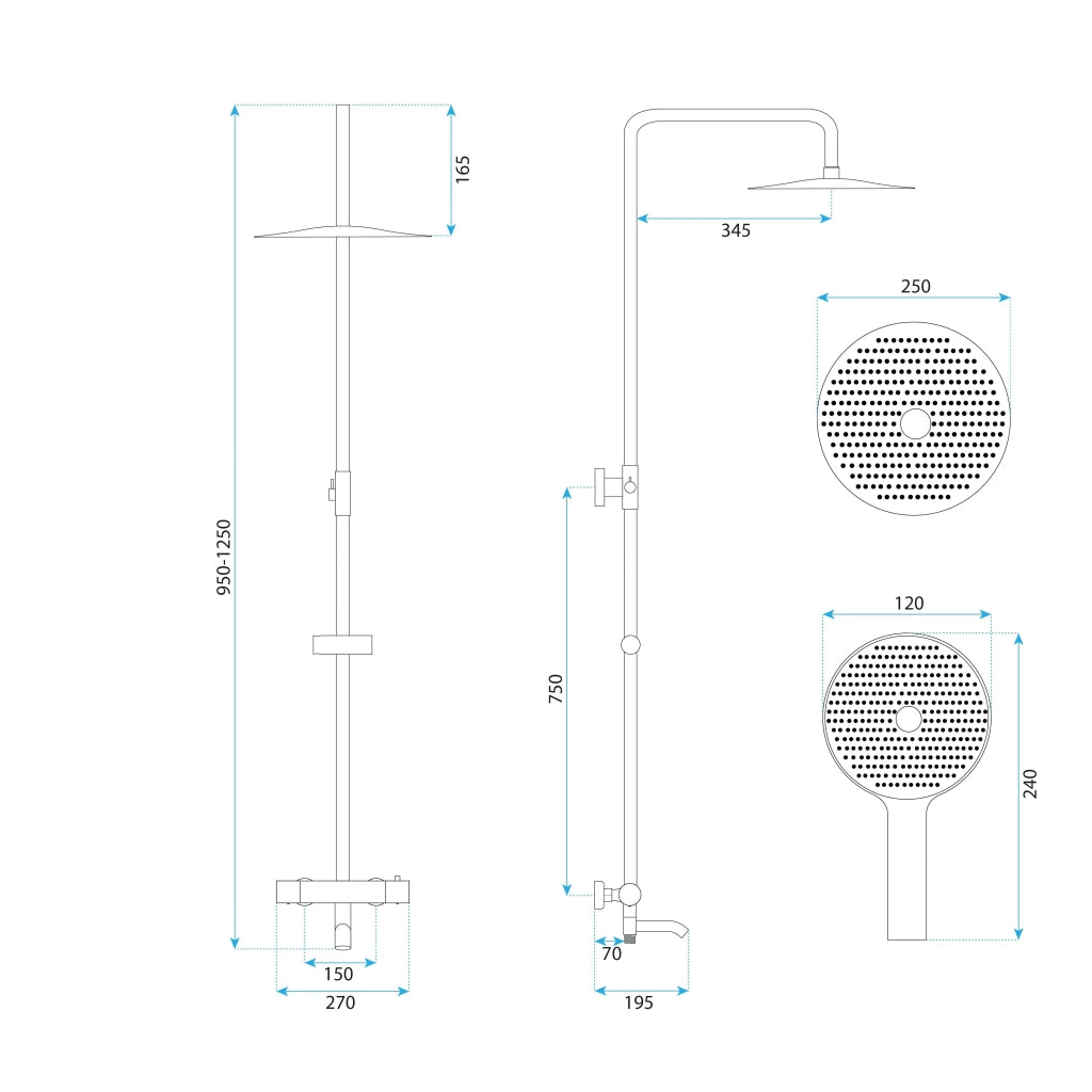Set Doccia Da Incasso Con Termostatato Lungo Diamond Chrome