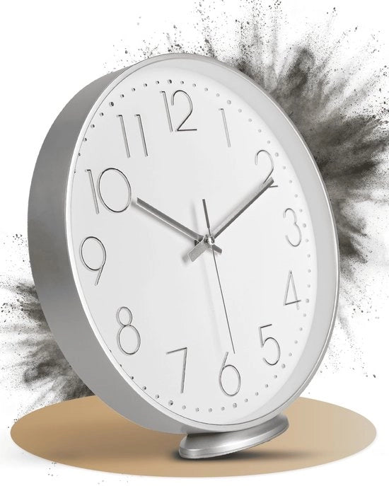 Orologio da Parete Argento - Regolabile in Posizione o da Appendere - Argento 20 cm - Silenzioso - Stile Classico e Moderno - Orologio a Quartz senza Suoni Tapping - Adatto per Soggiorno, Ufficio, ecc.