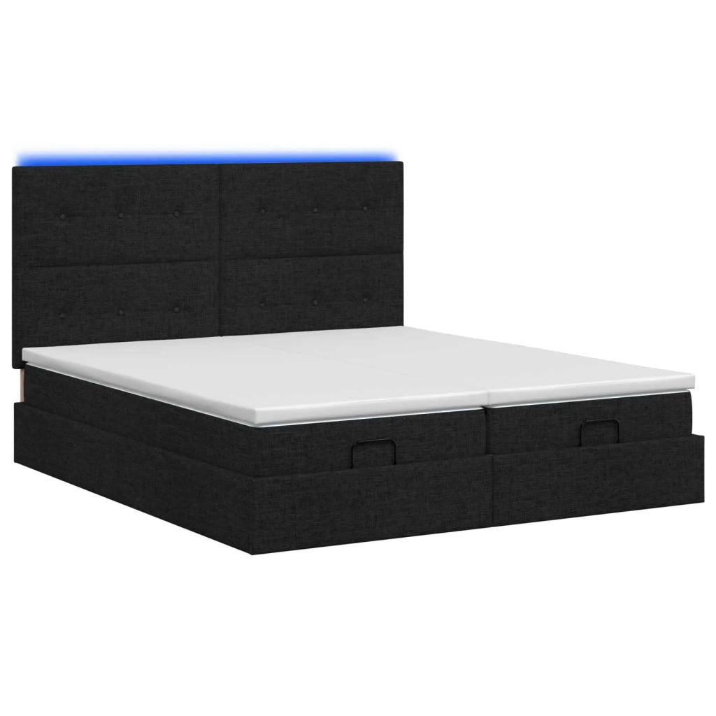 Letto Ottomano con Materasso e LED Nero 200 x 200 cm Tessuto 3458446