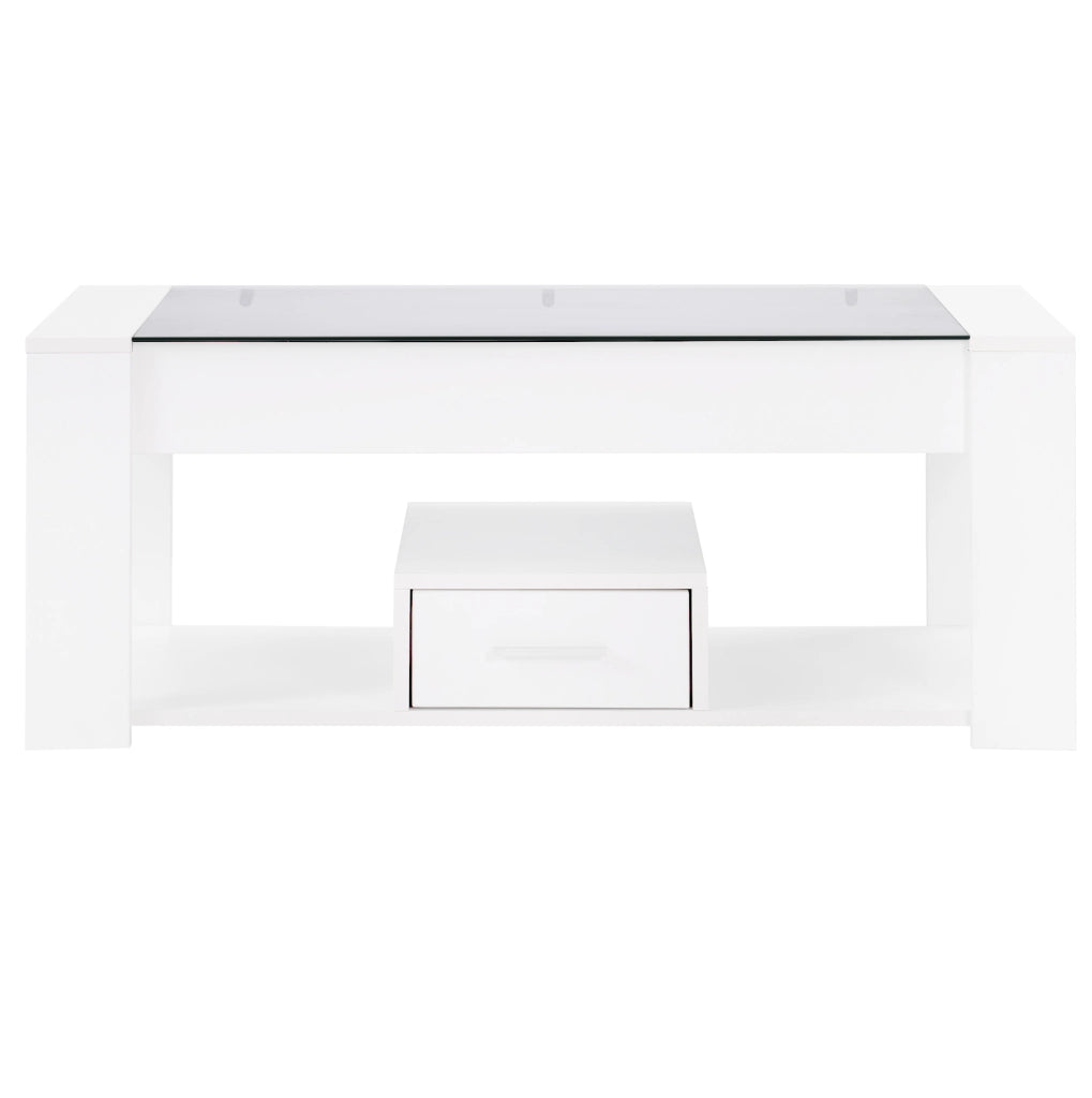 Tavolino da salotto bianco con vetro e 2 cassetti 100x50 cm
