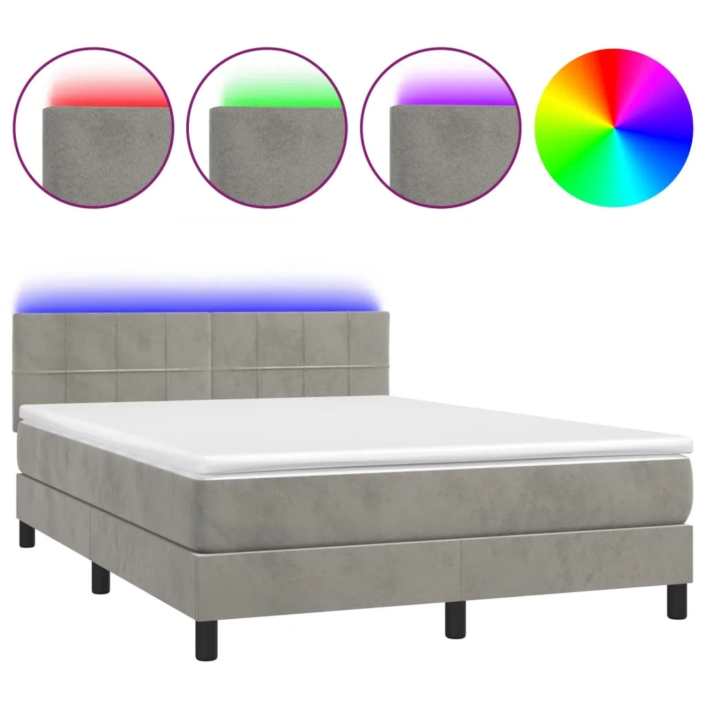 Letto a Molle con Materasso e LED Grigio Chiaro 140x200 cm Velluto 3134405