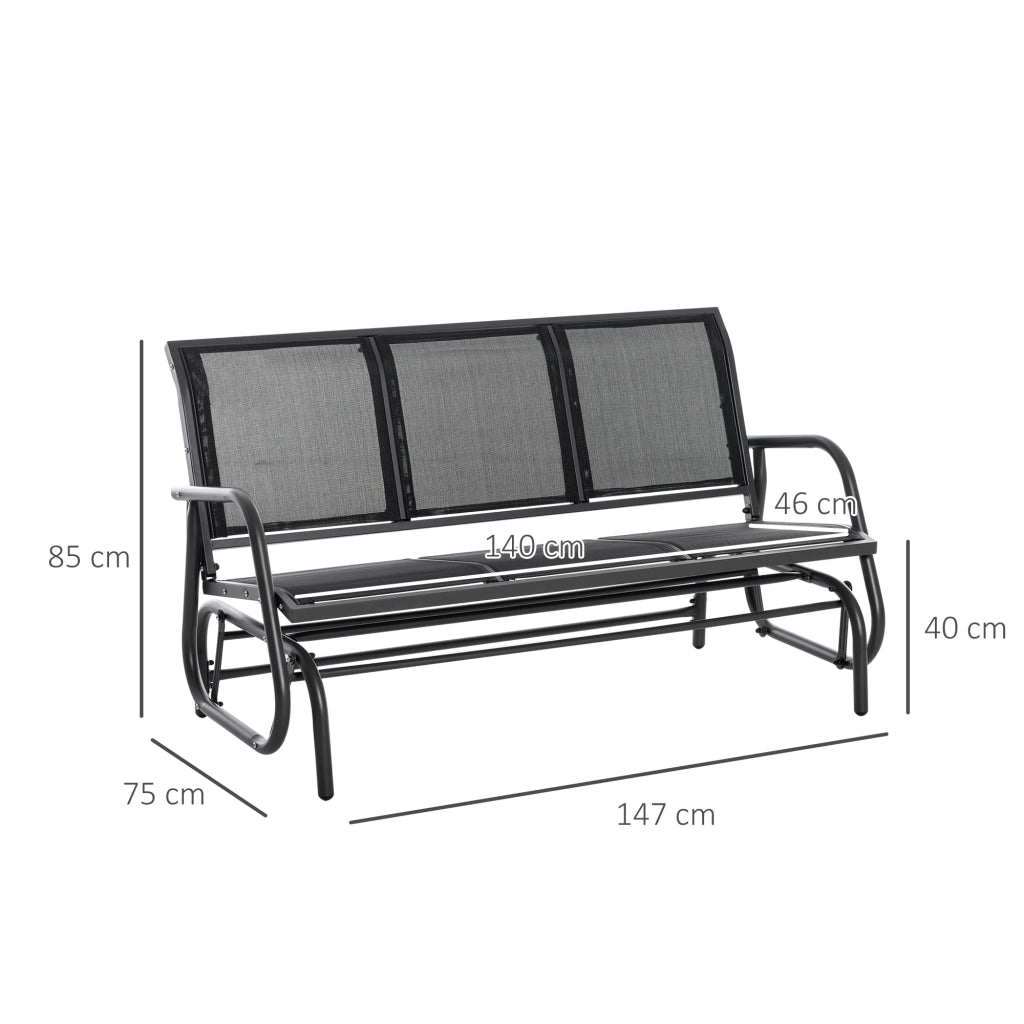 PANCA Oscillante 147 x 75 x 85 cm Metallo Nero per 3 Persone