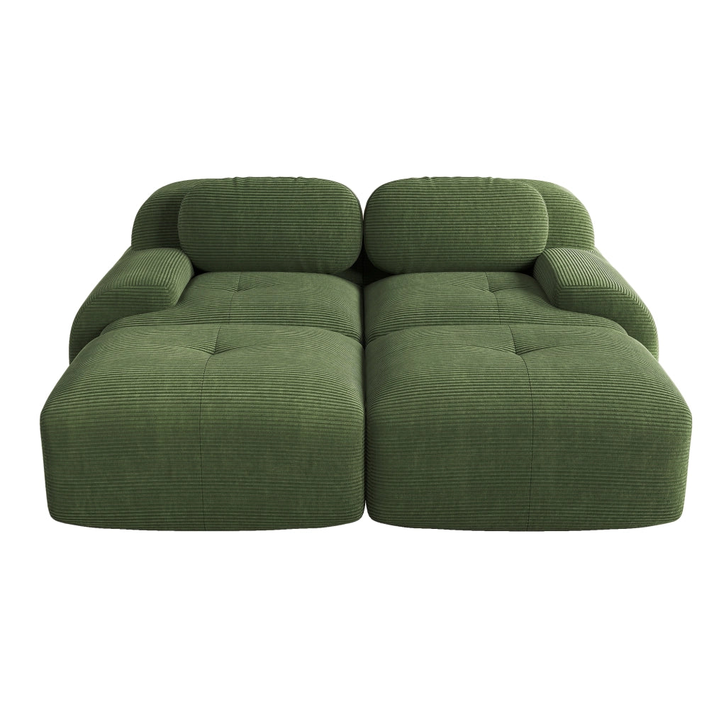 Divano angolare modulare senza struttura in tessuto a coste con braccioli ergonomici e base antiscivolo verde