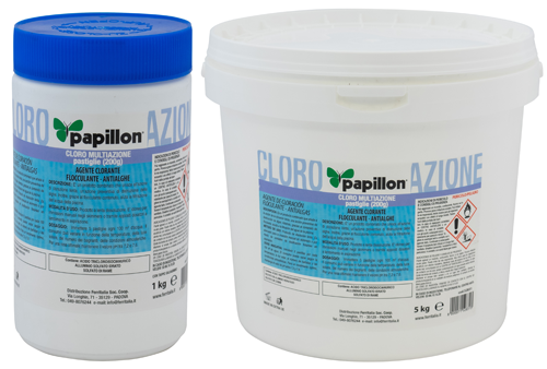 Cloro per piscina in pastiglie combinate 'multiazione' papillon confezione / pastiglie: 1 kg / 20 gr