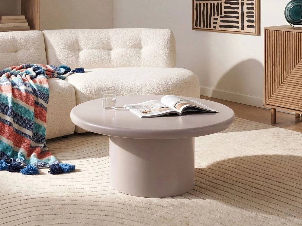 Tavolino con piano in MDF e base dal design moderno, colore taupe, ø 80 cm, gambe per soggiorno