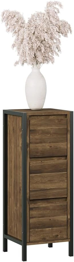 mobiletto bagno Naola, Quercia/nero, 30 x 80 cm con 3 cassetti, per la conservazione di articoli da bagno e asciugamani