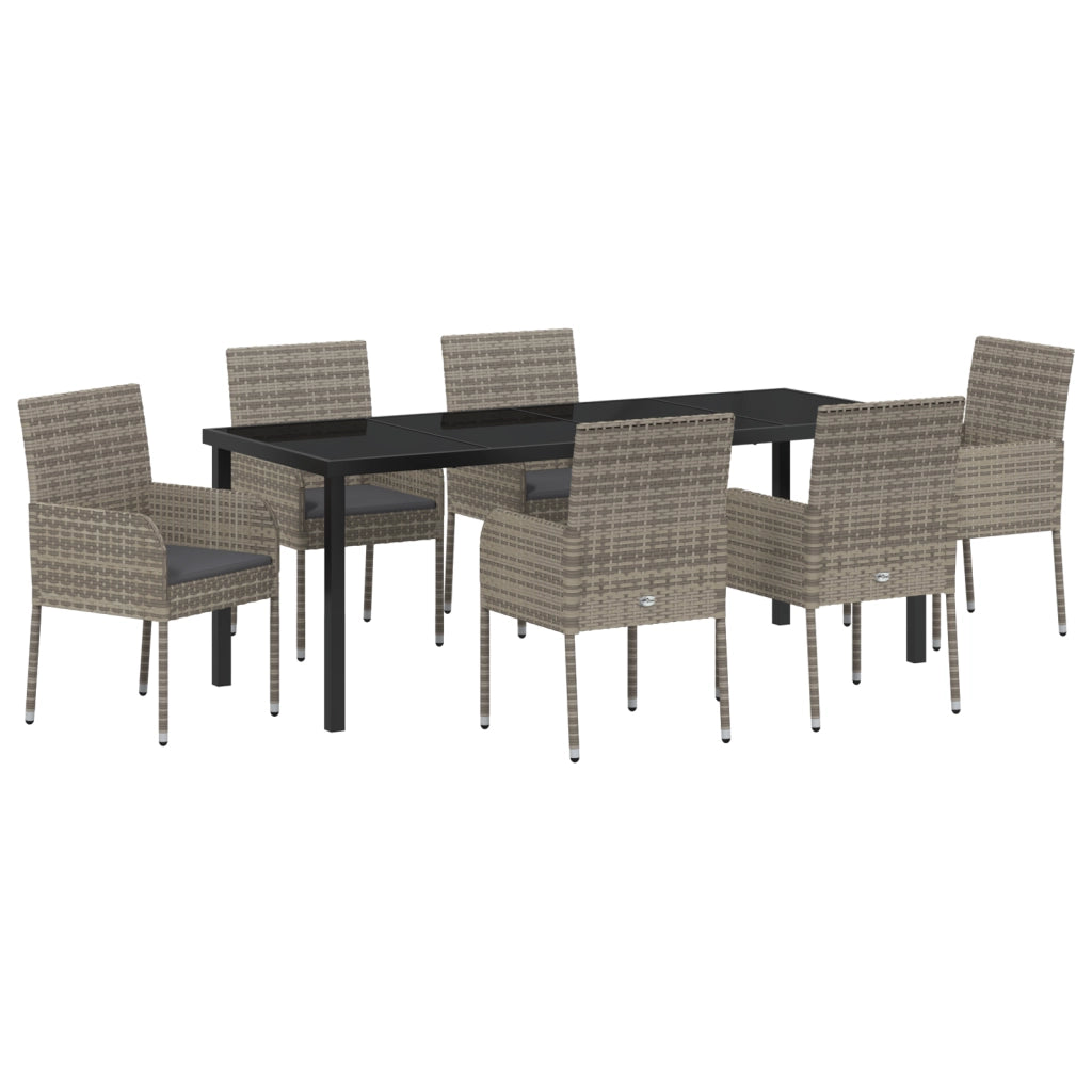 Set da Pranzo da Giardino 7 Pezzi con Cuscini Grigi in Polyrattan