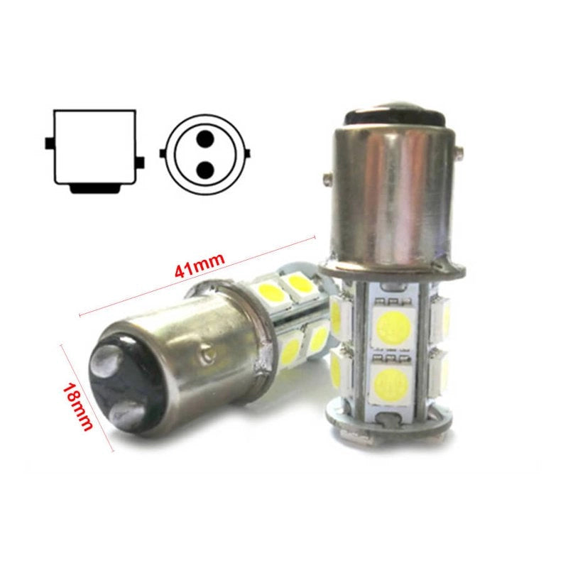 2 Lampade Led Barca Nautica BAY15D Bianco Freddo 12V 24V 3W No Polarita 13 Smd 5050 G18,5