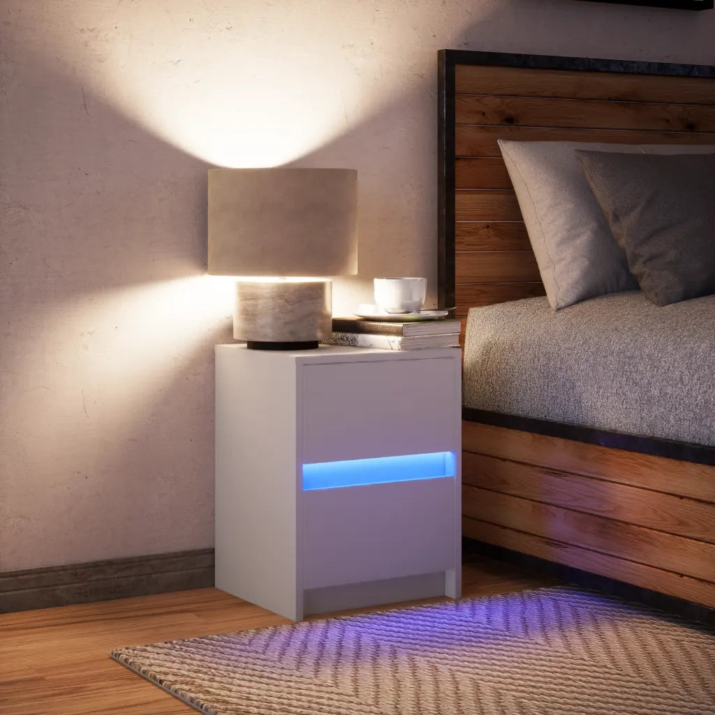 Comodino con Luci LED Bianco in Legno Multistrato 852033