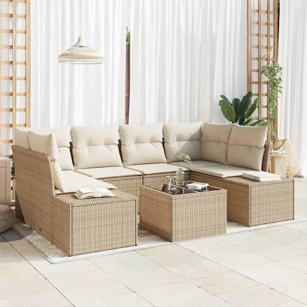Set Divano da Giardino con cuscino 7 pcs Beige polyrattan 3346961