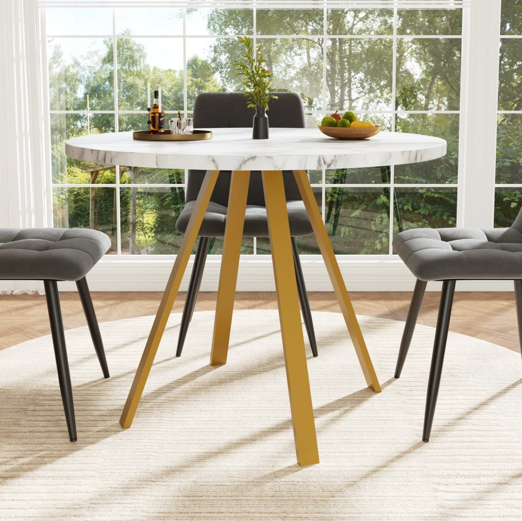 Tavolo da pranzo 80x80x75 cm; struttura robusta; MDF e metallo; bianco e oro